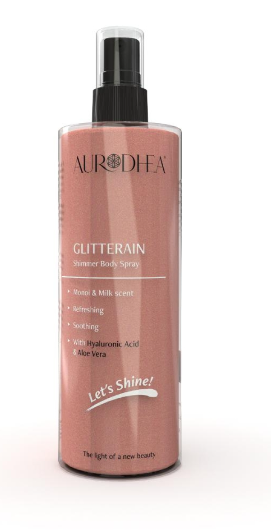 GLITTERAIN - Golden Shimmer Body Spray (Parfum de monoï et de lait) - 150 ml Enrichi en Acide hyaluronique et en Aloe vera